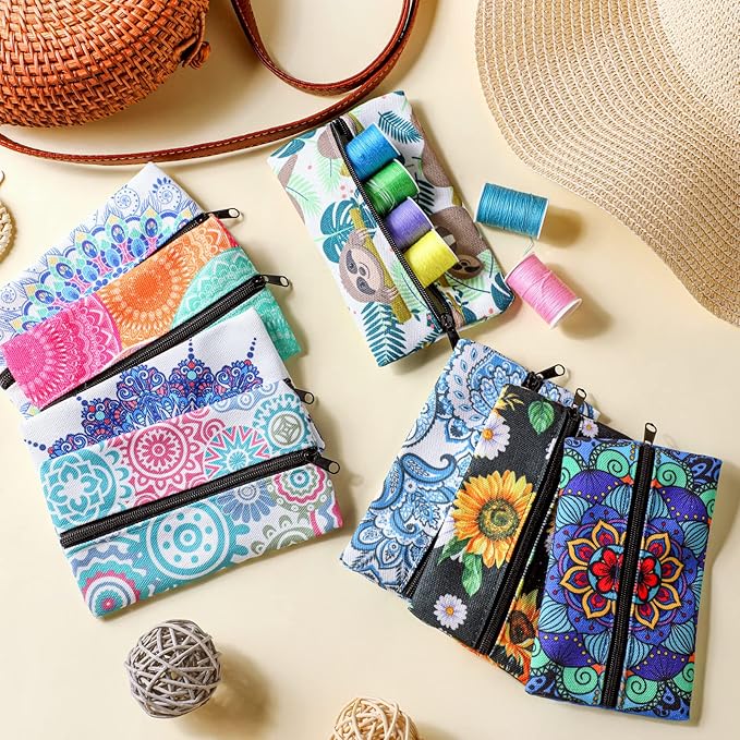 Fabbay 8 Pieces Purse Tissue Holder Reusable Travel Tissue Pouch Fabric Zipper Purse for Bag Car Office Home(Floral)