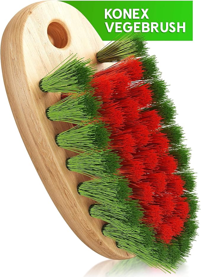 KONEX Veggie Brush - Fruit & Vegetable Produce Brush, Potato Scrubber | Food with Beechwood Handle | Mushroom, Potato Scrubber, Carrot or Corn Cleaner (Pack of 1)