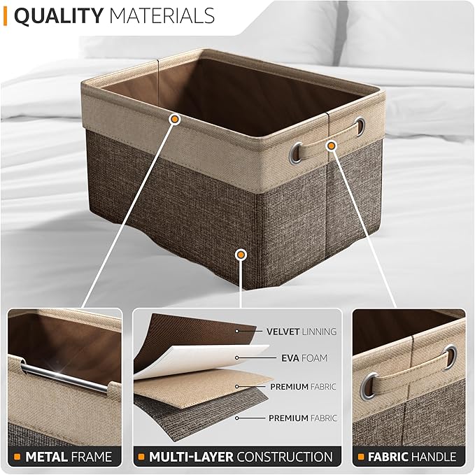 Sorbus Fabric Storage Cubes 15 Inch - Big Sturdy Collapsible Storage Bins with Dual Handles - Foldable Baskets for Organizing -Decorative Storage Baskets for Shelves | Home & Office Use -3 Pack| Brown