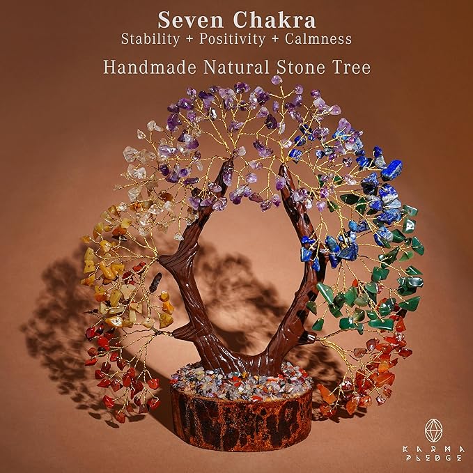 KARMAPLEDGE Crystal Tree of Life 7 Chakra Healing Crystal Trees for Home, Office Desk Decor, Handmade Trees for Positive Energy, Money, Good Luck Birthday Gifts for Women, Mom (U Shape)