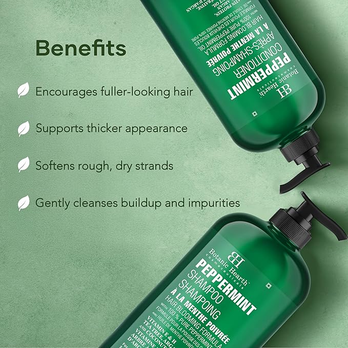 Botanic Hearth Peppermint Oil Shampoo And Conditioner Set | Hair Blooming Formula With Keratin | Fights Hair Loss | Sulfate Free For Men And Women | 16 Fl Oz X 2