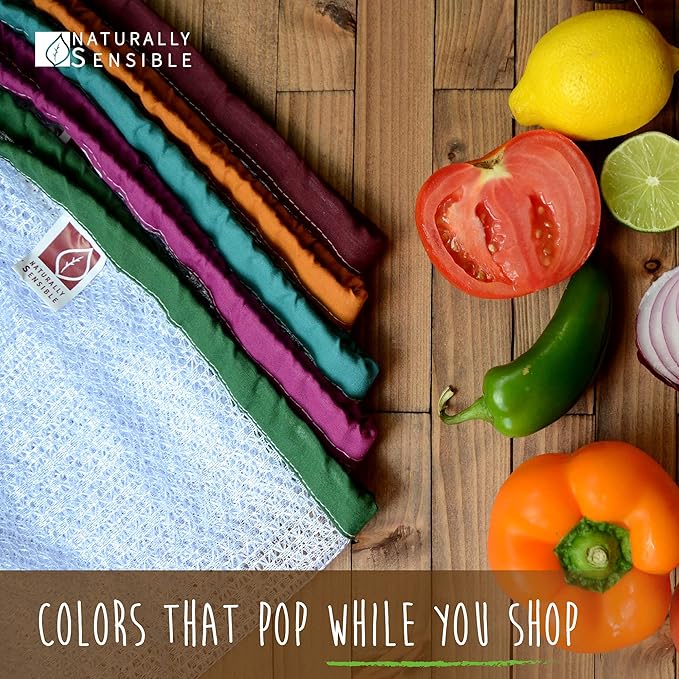 The Original Eco Friendly See Through Washable and Reusable Produce Bags - Soft Premium Lightweight Nylon Mesh Large - 12x14in - Set of 10 (Red, Yellow, Green, Blue, Purple)