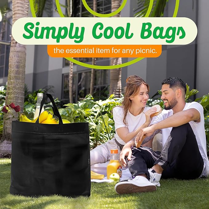 Simply Cool 200 Pack Black Reusable Eco-Friendly Grocery Shopping Bags 12.6"x6.3"x11.8" Durable, Environmentally Friendly Recyclable Shopping Bags Washable, Foldable, Portable Tote Bags Bulk