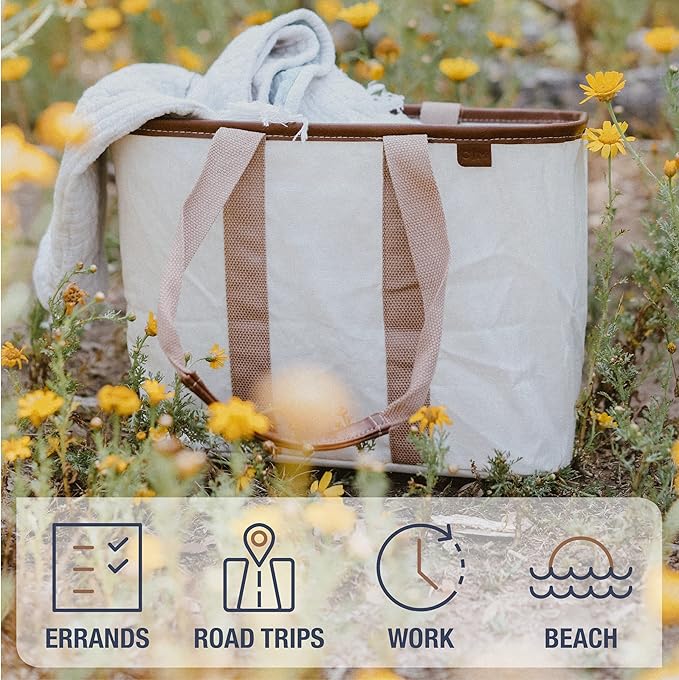 CleverMade EcoBasket Reusable Grocery Tote - Collapsible Storage Shopping Organizer - Heavy Duty Utility Bag Home