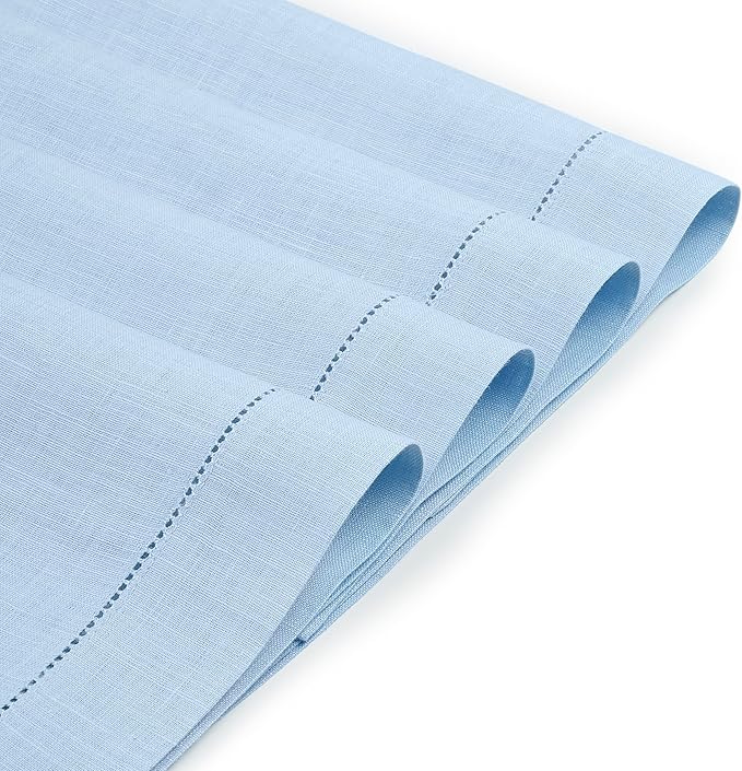 D'Moksha Homes Powder Blue Linen Cloth Placemats Set of 4-100% Pure Linen Hemstitch Placemats 14 x 19 Inch - Classic Hemstitch Table Place Mats for Christmas - Handcrafted and Machine Washable
