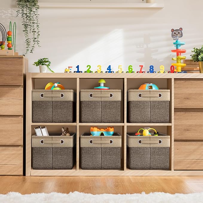 Sorbus Fabric Storage Cubes 15 Inch - Big Sturdy Collapsible Storage Bins with Dual Handles - Foldable Baskets for Organizing -Decorative Storage Baskets for Shelves | Home & Office Use -3 Pack| Brown