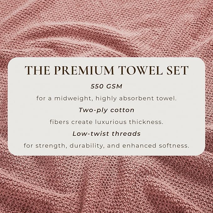 Great Bay Home Pink Bath Towel Set – 100% Cotton 4-Pack 54"x27", Absorbent & Quick-Drying, Soft & Durable