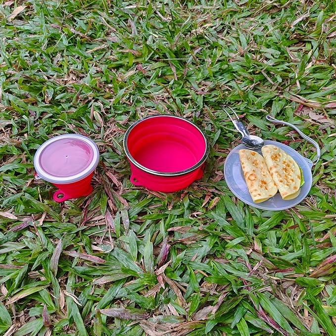Mess Kit for Camping Silicone Collapsible Bowl Collapsible Cup and Stainless Steel Spoon for Backpacking Outdoor Hiking Traveling and Picnic - 4 Pack