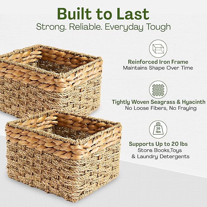 Small Wicker Baskets for Storage 2-Pack, Natural, Woven Baskets for Organizing Living Room, Pantry Baskets, Shelves, Wicker Basket Decorative - Small Size - 8x7x5.5 inches