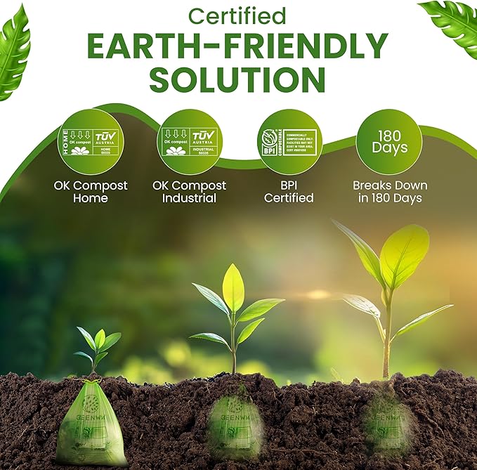 GREENWAY 13 Gallon Compostable Trash Bags Liners Drawstring, 50 Bags, Heavy Duty Extra Thick 0.90 Mil, Tall Kitchen Food Scrap Waste Bags, US BPI and Europe OK Compost Home Certified