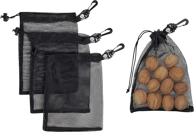 PALTERWEAR Mesh Drawstring Bag With Clip and Toggle Closure - For Watersports, Trekking, Sailing - Multi-Use Set of 4 (Black, 7 x 9 inch)
