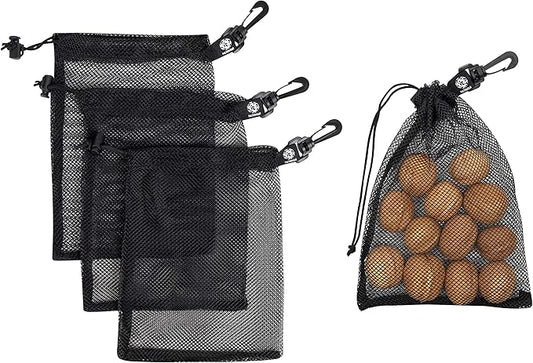 PALTERWEAR Mesh Drawstring Bag With Clip and Toggle Closure - For Watersports, Trekking, Sailing - Multi-Use Set of 4 (Black, 7 x 9 inch)