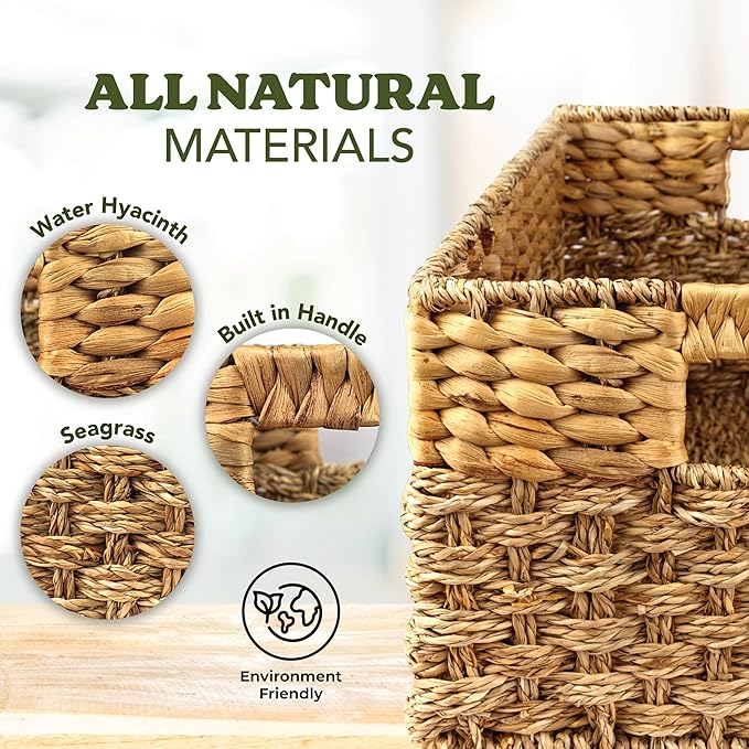 Small Wicker Baskets for Storage 2-Pack, Natural, Woven Baskets for Organizing Living Room, Pantry Baskets, Shelves, Wicker Basket Decorative - Small Size - 8x7x5.5 inches