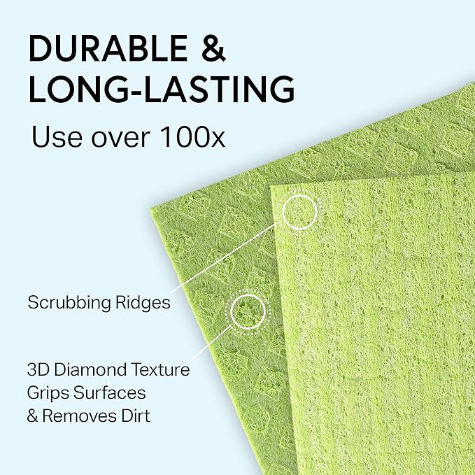 Swedish Wholesale Dishcloths, Cellulose Sponge Cloths – Bulk 10 Pack of Eco-Friendly, No Odor, Reusable Cleaning Cloths for Kitchen – Absorbent Dish Cloth Hand Towel