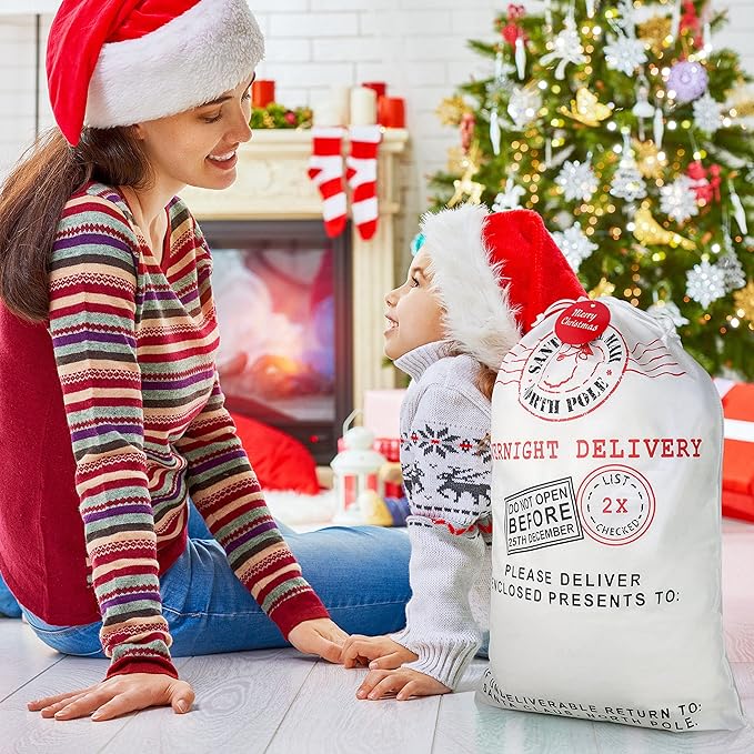 3 Pack Santa Sacks Drawstring Christmas Bags XL - Personalized Santa Sack Bags, Extra Large Bag for Christmas