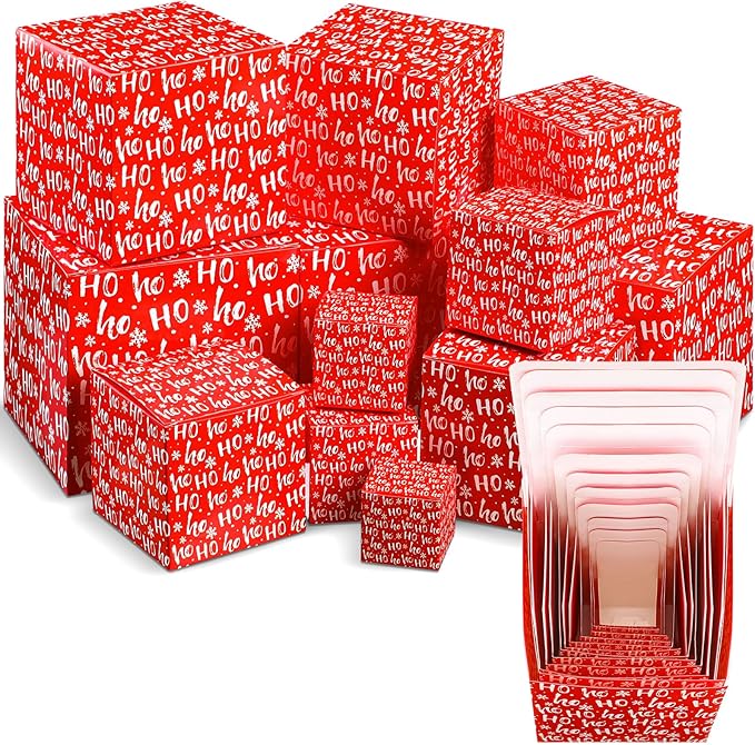 TecUnite 12 Pcs Christmas Prank Gift Box Nesting Gift Boxes Funny Prank Boxes for Xmas Birthday Wrapping, 1.9-6.3 Inch (Hohoho)