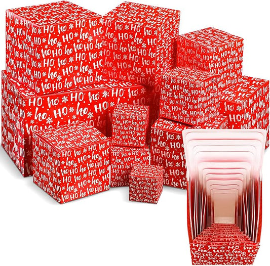 TecUnite 12 Pcs Christmas Prank Gift Box Nesting Gift Boxes Funny Prank Boxes for Xmas Birthday Wrapping, 1.9-6.3 Inch (Hohoho)