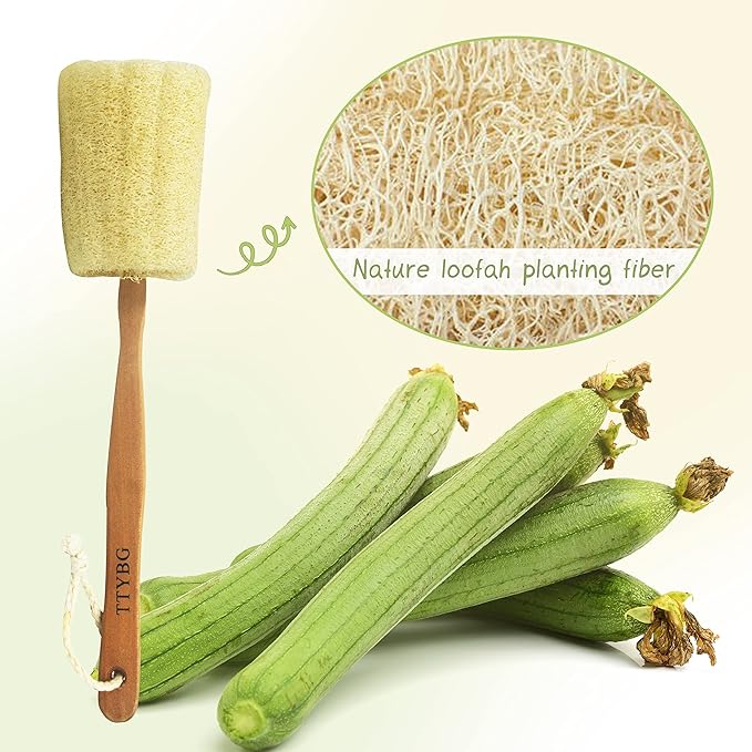 Natural Exfoliating Loofah Luffa Loofa Back Sponge Scrubber Brush with Long Wooden Handle Stick Holder Body Shower Bath Spa Pack of 1