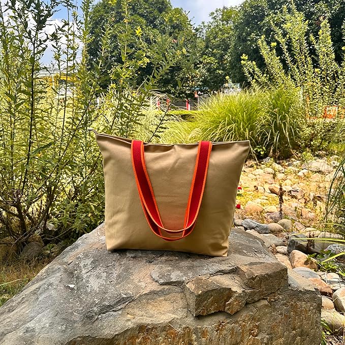 16OZ Cotton Canvas Zipper Closure Lined Grocery Shopping Beach Casual Multi Purpose Tote X-Large