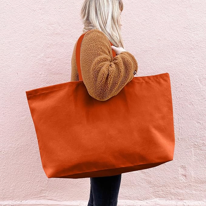 Large Canvas Tote Bag-Extra Big Shopping Beach Totes Bags Reusable Largest Grocery Plain Solid Bag 28"x8"x16"