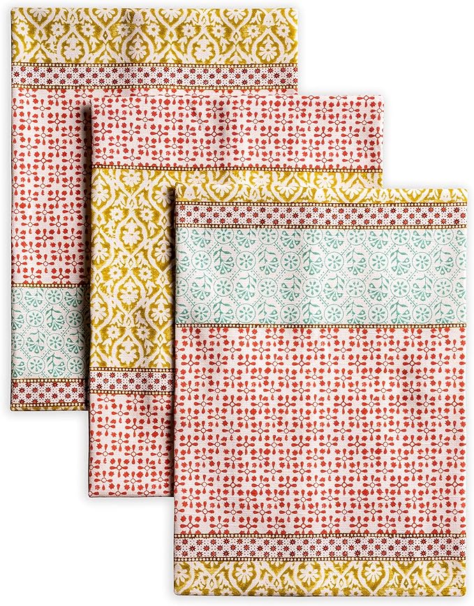 Maison d' Hermine Kitchen Towels Set of 3 100% Cotton 27.50" x 20" Reusable Cloth Tea Dish Towels Absorbent with Hanging Loop for Kitchen, Home, Dining, Cocktail Parties Spring/Summer (Provence)