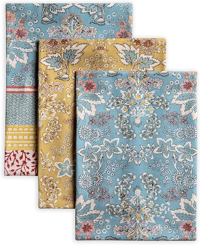 Maison d' Hermine Kitchen Towels Set of 3 100% Cotton 27.50" x 20" Reusable Cloth Tea Dish Towels Absorbent with Hanging Loop for Kitchen, Home, Dining, Cocktail Parties Spring/Summer (Marquise)