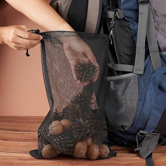 PALTERWEAR Mesh Drawstring Bag With Clip and Toggle Closure - For Scuba, Scalloping, Camping - Multi-Use Set of 4 (Black, 9 x 12 inch)