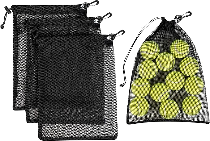 PALTERWEAR Mesh Drawstring Bag With Clip and Toggle Closure - For Water Sports, Hiking, Clamming - Multi-Use Set of 4 (Black, 10 x 15 inch)