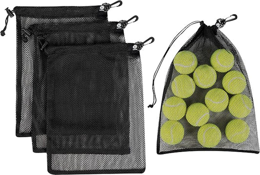 PALTERWEAR Mesh Drawstring Bag With Clip and Toggle Closure - For Water Sports, Hiking, Clamming - Multi-Use Set of 4 (Black, 10 x 15 inch)