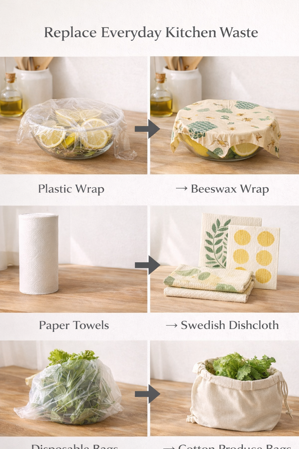 Start your low-waste kitchen with simple reusable swaps.